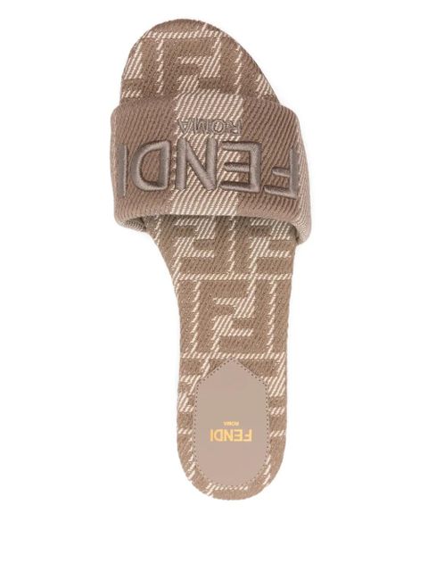 FENDI logo-embroidered slides - Brown