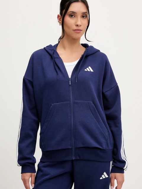 adidas bluza 3-Stripes damska kolor niebieski z kapturem z aplikacją JY3083 - zdjęcie produktu nr 1