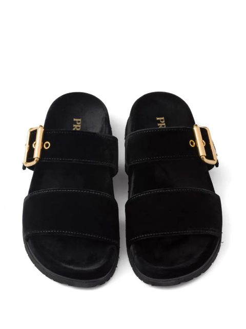 Prada triangle-logo velvet slides - Black