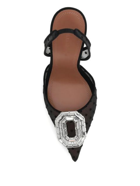 Amina Muaddi 105mm Camelia polka-dot embellished sling-back sandals - Black