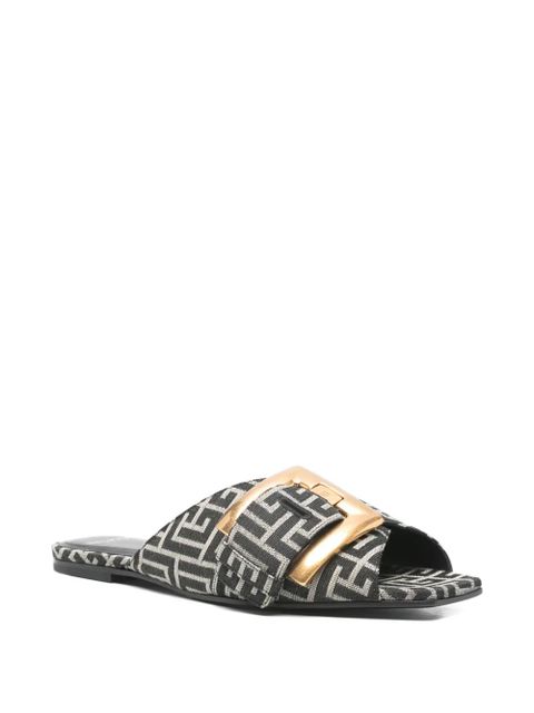 Balmain monogram buckle falt sandals - Black