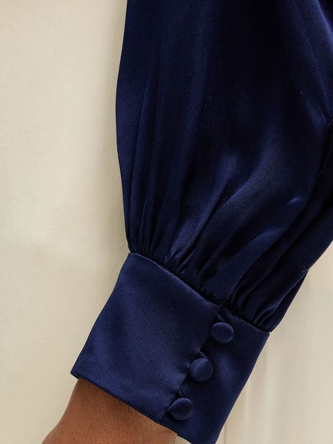 Luisa Spagnoli bluzka jedwabna damska kolor granatowy z aplikacją 542316