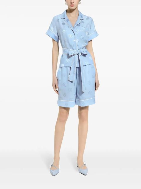 Dolce & Gabbana DNA monogram-jacquard tied-waist shirt - Blue