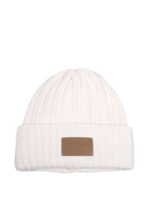 Max Mara logo-patch ribbed beanie hat - White - zdjęcie produktu nr 1
