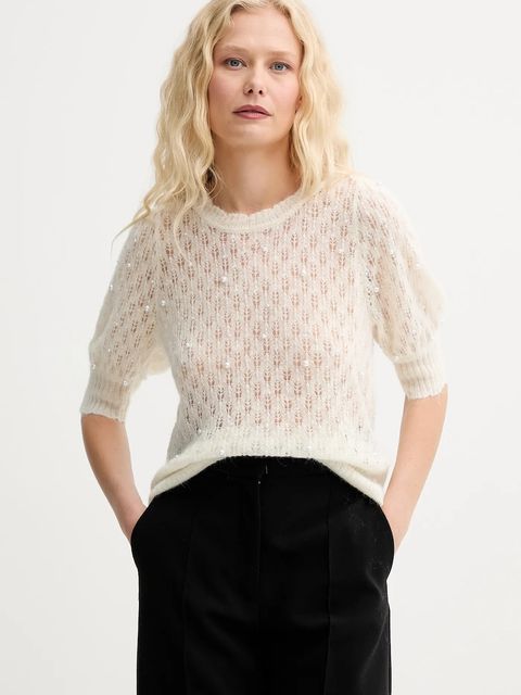 MUNTHE sweter wełniany POPTA damskie kolor beżowy lekki 252161925274 - zdjęcie produktu nr 1