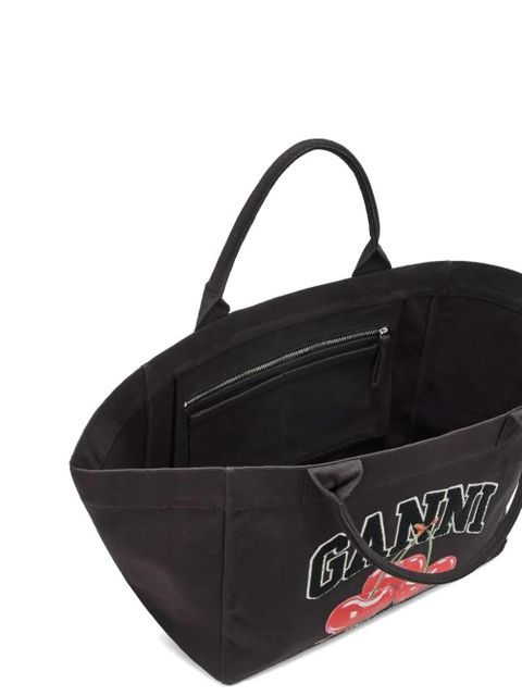 GANNI XXL cherry logo tote bag - Black