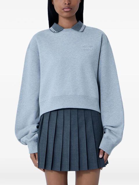 Miu Miu ribbed-collar embroidered sweatshirt - Blue - zdjęcie produktu nr 1