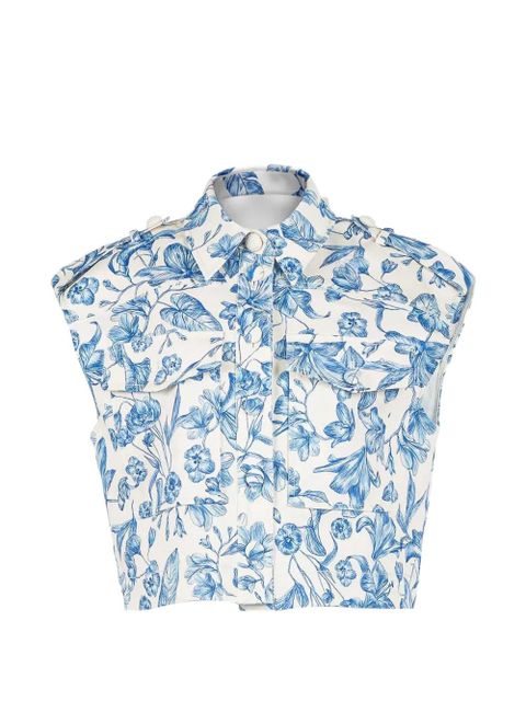 TWINSET floral-print cotton cropped vest - Blue - zdjęcie produktu nr 1