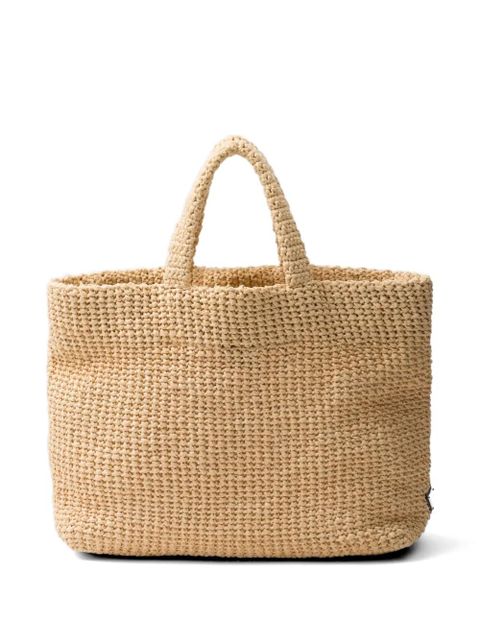 Prada logo-embroidered crochet tote bag - Neutrals