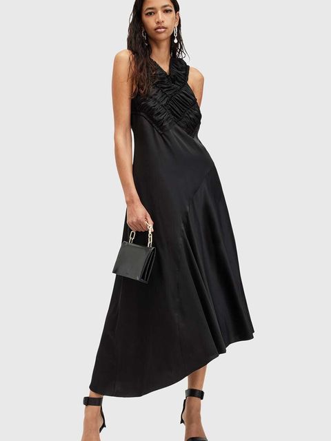 AllSaints sukienka MAHREE DRESS kolor czarny midi rozkloszowana W064DC