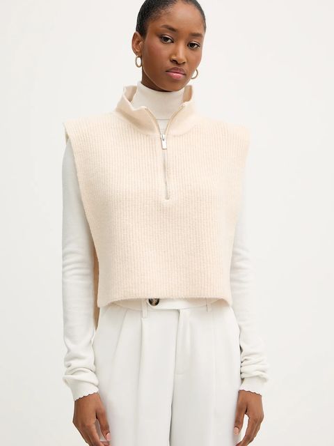 Morgan kamizelka damski kolor beżowy z półgolfem 5COLA - zdjęcie produktu nr 1