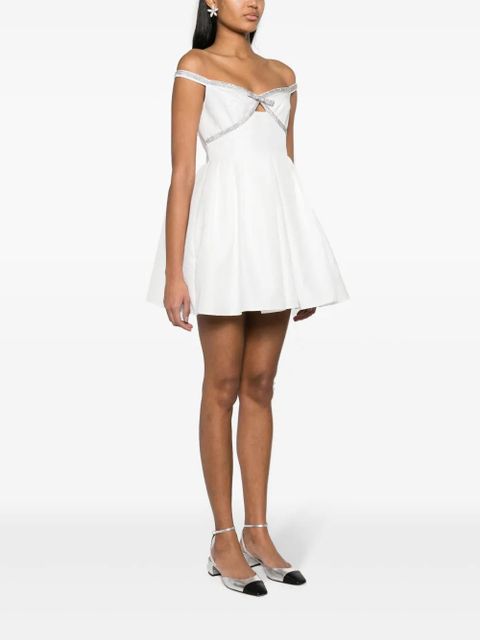Self-Portrait diamanté-trim off-shoulder minidress - White