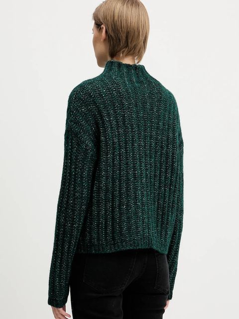 HUGO sweter z dodatkiem wełny damski kolor zielony ciepły z półgolfem 50550210 - zdjęcie produktu nr 2