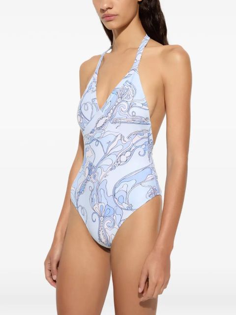 PUCCI Orchidee-print swimsuit - Blue