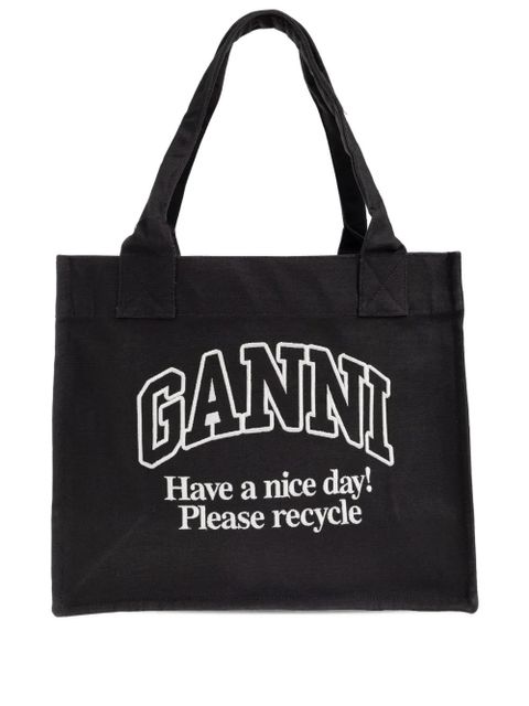 GANNI logo-embroidered tote bag - Black - zdjęcie produktu nr 1