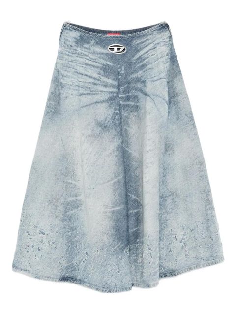 Diesel acid-wash logo-plaque denim midi A-line skirt - Blue