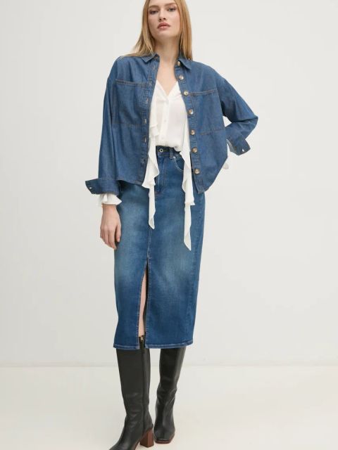 Pedro del Hierro koszula jeansowa damska kolor niebieski relaxed z kołnierzykiem klasycznym 6638223