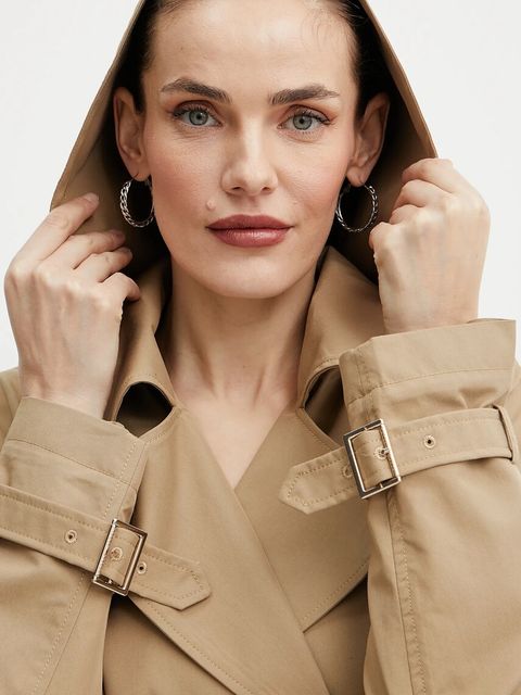 Morgan trencz GROAD damski kolor zielony przejściowy dwurzędowy GROAD