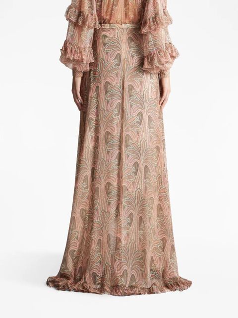 ETRO palm tree-print silk maxi skirt - Pink