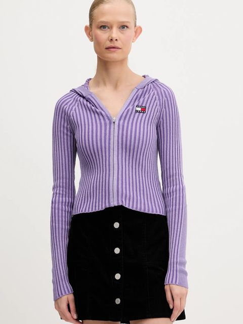 Tommy Jeans kardigan damski kolor fioletowy lekki DW0DW20974 - zdjęcie produktu nr 1