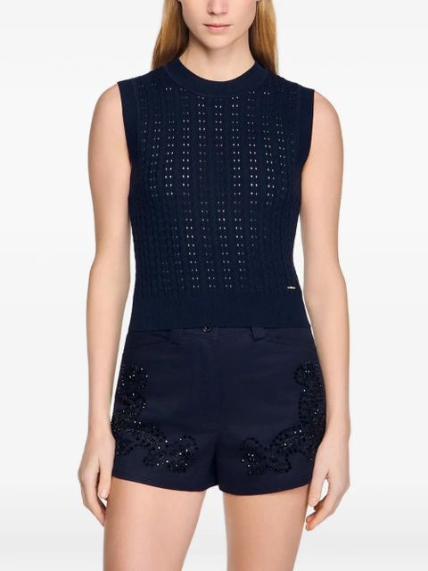 SANDRO textured-knit sleeveless top - Blue