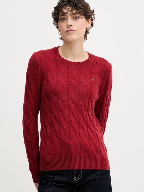 Tommy Hilfiger sweter wełniany damski kolor bordowy lekki WW0WW43586 - zdjęcie produktu nr 1