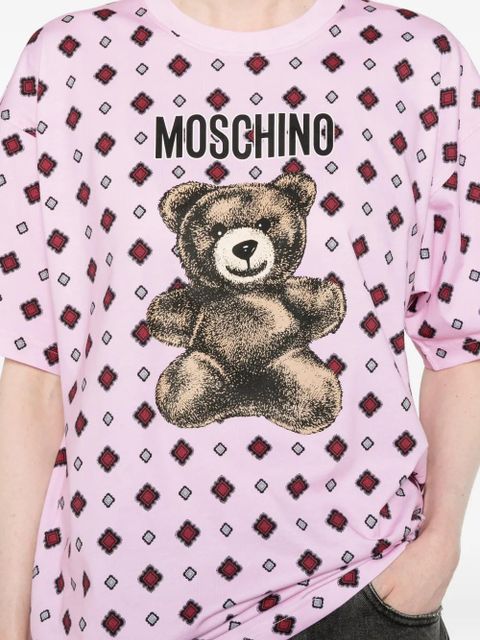 Moschino teddy-motif geometric-print T-shirt - Pink
