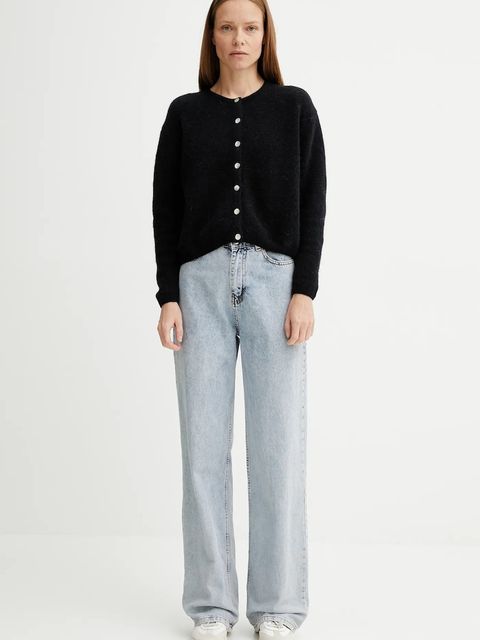 American Vintage kardigan wełniany GILET ML COL ROND kolor czarny VITO19E