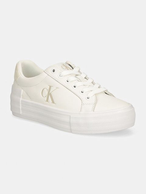 Calvin Klein Jeans sneakersy skórzane VULC FLATFORM LOW MG LTH kolor biały YW0YW01613
