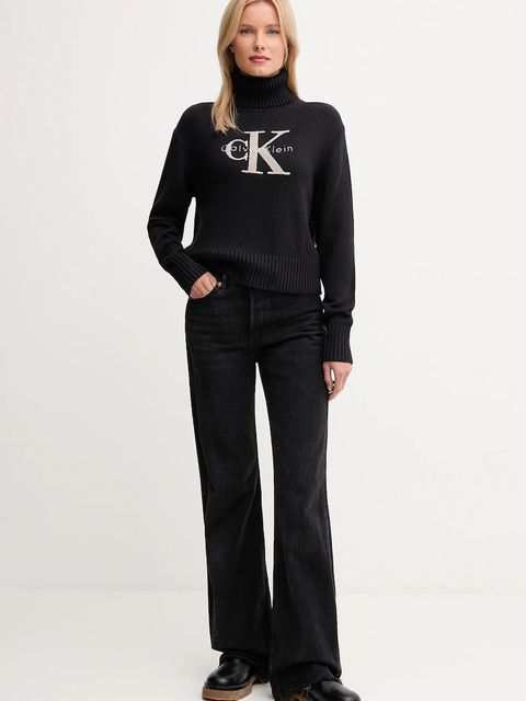 Calvin Klein Jeans sweter damski kolor czarny z golfem LV047D354G