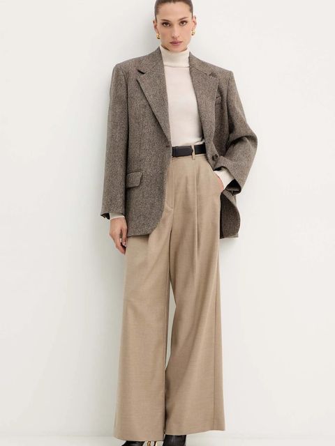 Weekend Max Mara spodnie z dodatkiem wełny GLOBALE damskie kolor beżowy szerokie high waist 2525136162600 - zdjęcie produktu nr 2