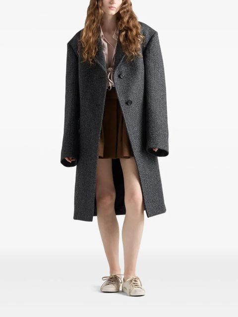 Prada herringbone notched-lapel coat - Grey - zdjęcie produktu nr 2