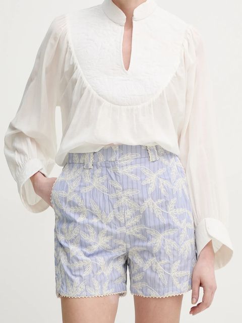 MUNTHE szorty bawełniane FIDELMA damskie kolor niebieski wzorzyste high waist 251142925136 - zdjęcie produktu nr 1