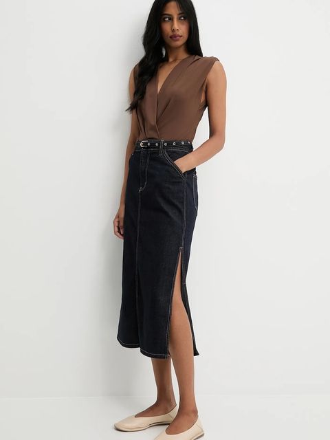 Answear.LAB spódnica jeansowa kolor granatowy midi ołówkowa - zdjęcie produktu nr 2