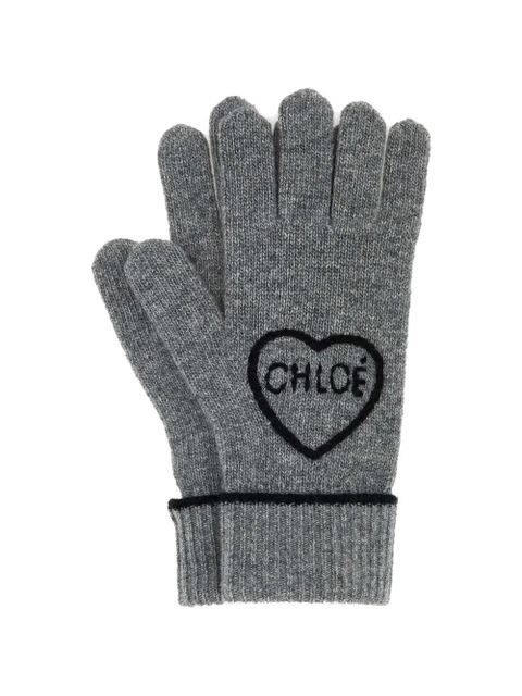 Chloé heart-embroidered gloves - Grey - zdjęcie produktu nr 1