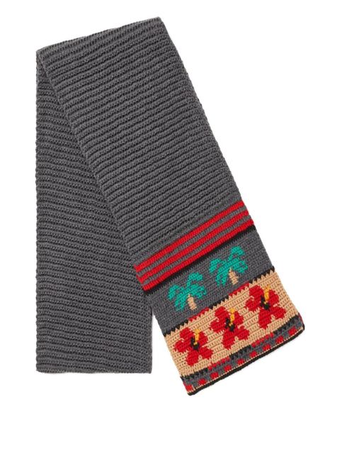 Alanui Hibiscus Bloom palm-tree wool scarf - Grey - zdjęcie produktu nr 1