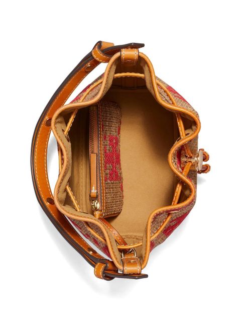 Tory Burch T Monogram straw bucket bag - Neutrals