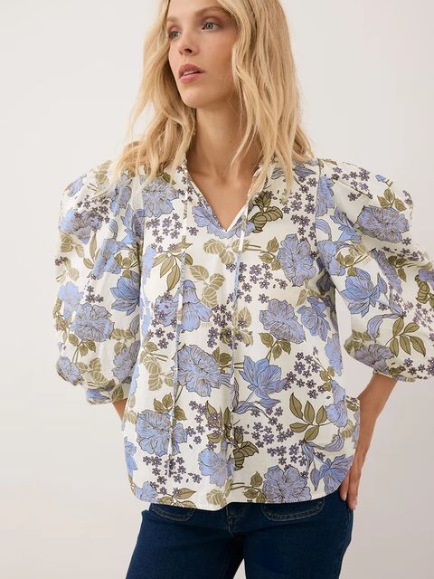 Bizuu bluzka bawełniana ANDRASSA damska kolor niebieski wzorzysta ANDRASSA NIEBIESKI