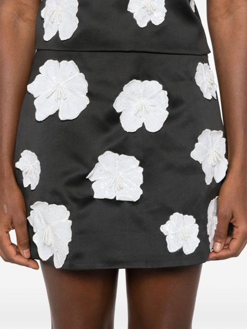 ROTATE BIRGER CHRISTENSEN floral-appliqué satin mini skirt - Black