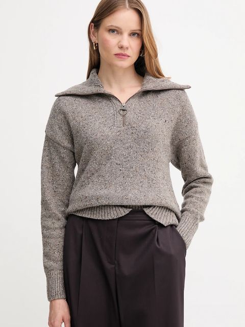 Barbour sweter z wełną damski kolor szary z półgolfem LKN1579 - zdjęcie produktu nr 1