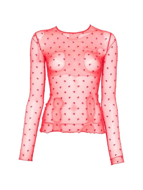 Marine Serre moon-print mesh T-shirt - Red - zdjęcie produktu nr 1