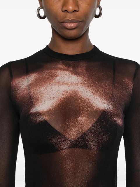 Jean Paul Gaultier body-print mesh top - Brown