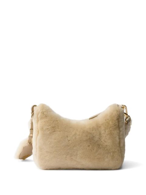 Prada mini Re-Edition shearling shoulder bag - Neutrals