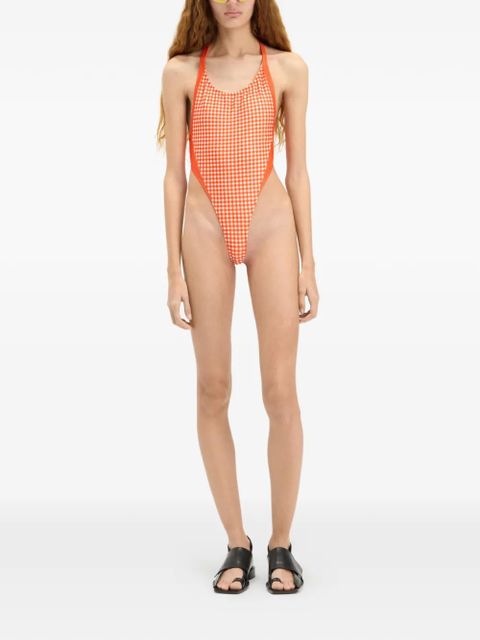 Jean Paul Gaultier gingham open back swimsuit - Orange