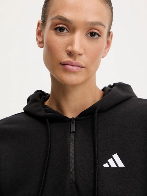 adidas bluza Essentials 3-Stripes damska kolor czarny z kapturem z aplikacją JN1956