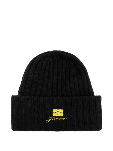 GANNI logo-embroidered beanie hat - Black - zdjęcie produktu nr 1