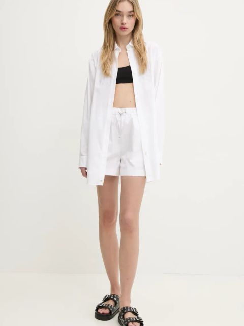 Moschino Jeans koszula bawełniana damska kolor beżowy relaxed z kołnierzykiem klasycznym 0209 3227