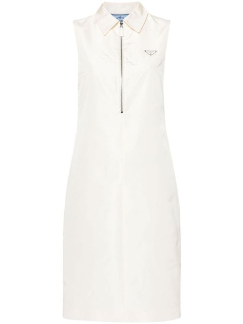 Prada logo-appliqué faille dress - Neutrals - zdjęcie produktu nr 1