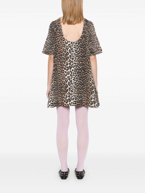 GANNI leopard-print denim mini dress - Neutrals