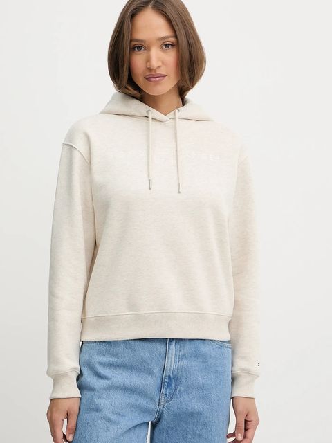 Tommy Hilfiger bluza damska kolor beżowy z kapturem z aplikacją WW0WW43598 - zdjęcie produktu nr 1